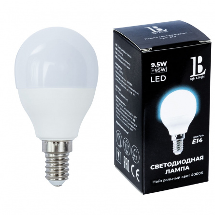 Лампочка светодиодная  E14-9,5W-4000К-G45_lb фото 1