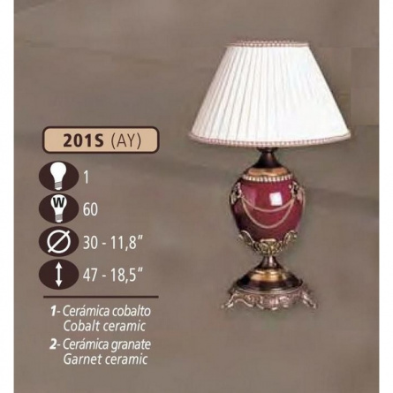 Интерьерная настольная лампа 201S 201S/1 AY COBALT/GARNET CERAM. - CREAM SHADE фото 1