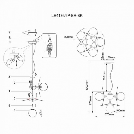Подвесная люстра Ilmari LH4136/6P-BR-BK фото 2
