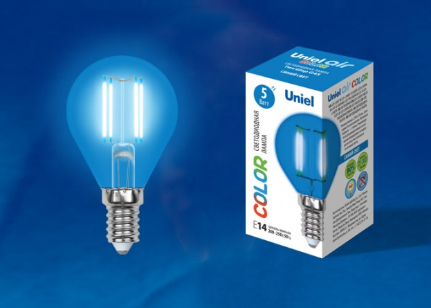 Лампочка светодиодная  LED-G45-5W/BLUE/E14 GLA02BL картон фото 1