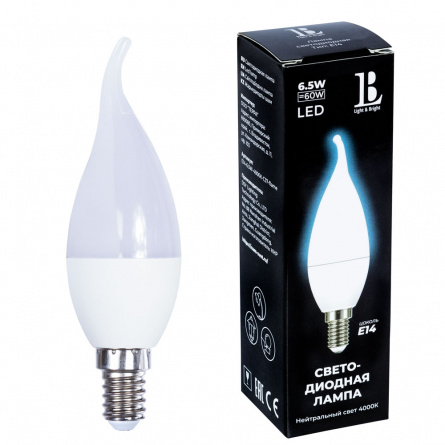 Лампочка светодиодная  E14-6,5W-4000К-C37-flame_lb фото 1
