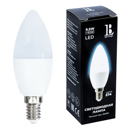 Лампочка светодиодная  E14-9,5W-3000К-С37_lb фото 1