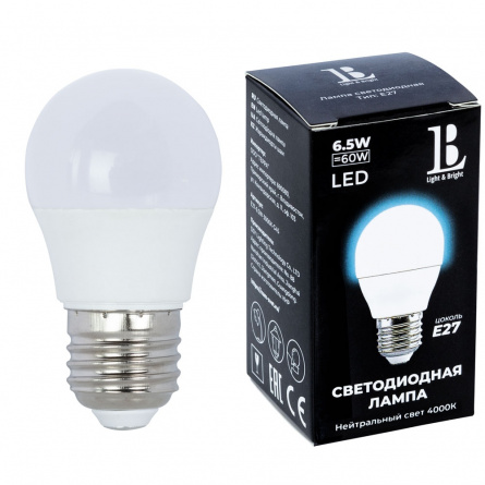 Лампочка светодиодная  E27-6,5W-4000K-G45_lb фото 1